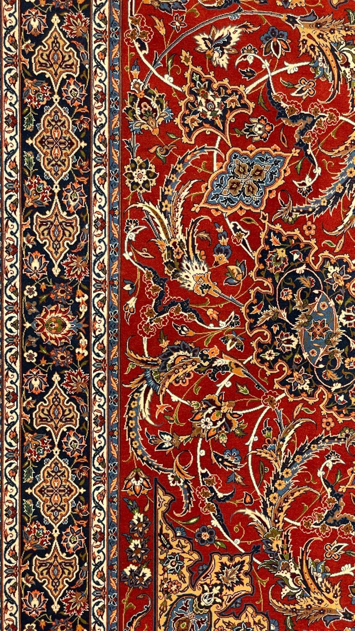 Luxury 5x3 red and blue Persian rug hand-knotted by Ahmad Shahabpour